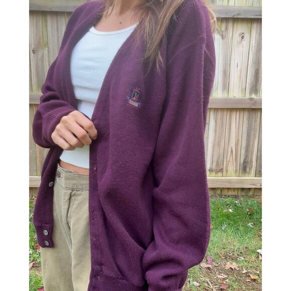 Vintage IZOD 80s Plum Cardigan Crest Embroidery - Picture 3 of 9